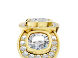Yellow gold Three-Stone Cushion Cut Halo Pavé Diamond Ring_8