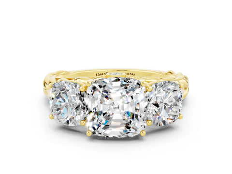 Yellow gold Three-Stone Cushion Cut Moissanite Braided Band Ring with Four-Prong Setting_12