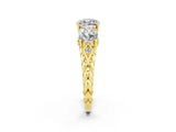 Yellow gold Three-Stone Cushion Cut Moissanite Braided Band Ring with Four-Prong Setting_14