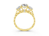 Yellow gold Three-Stone Cushion Cut Moissanite Braided Band Ring with Four-Prong Setting_15