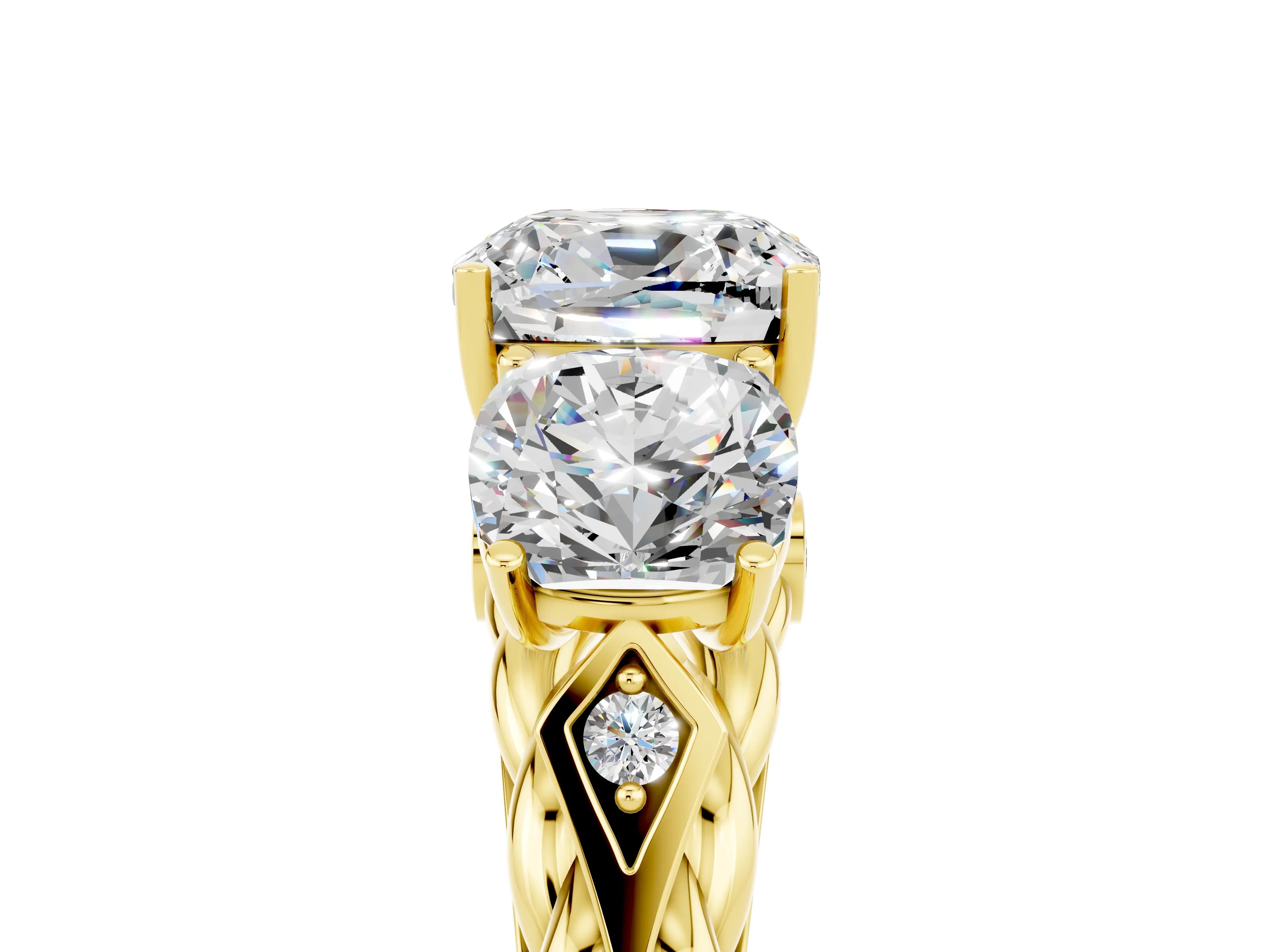 Yellow gold Three-Stone Cushion Cut Moissanite Braided Band Ring with Four-Prong Setting_17