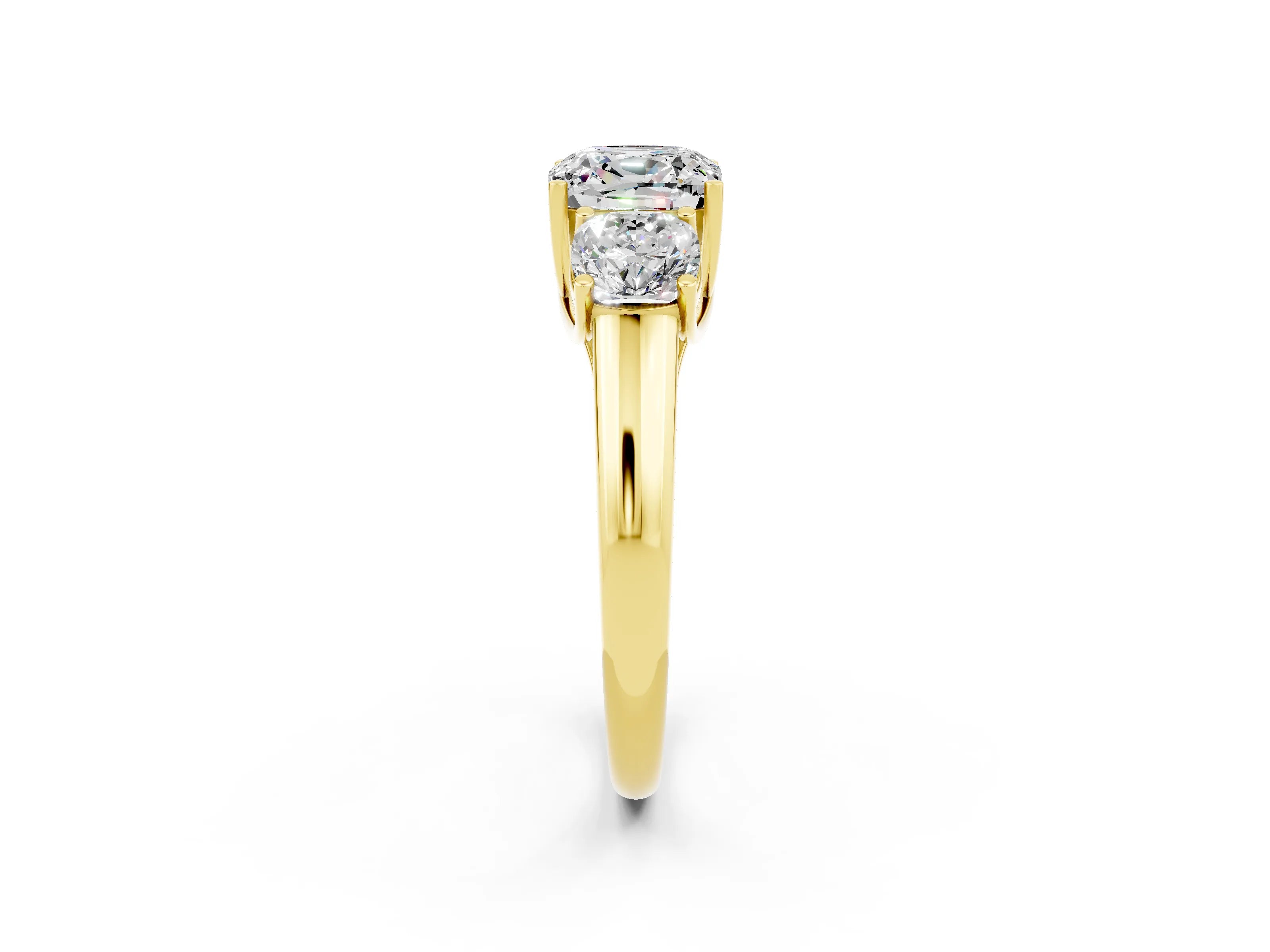 Yellow gold Three-Stone Cushion Cut Moissanite Engagement Ring with Prong Setting_2