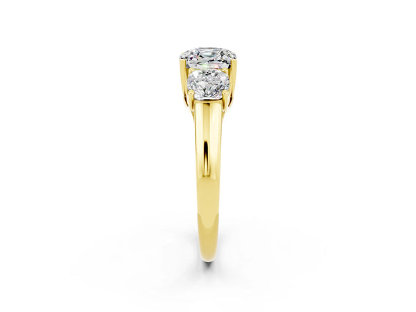 Yellow gold Three-Stone Cushion Cut Moissanite Engagement Ring with Prong Setting