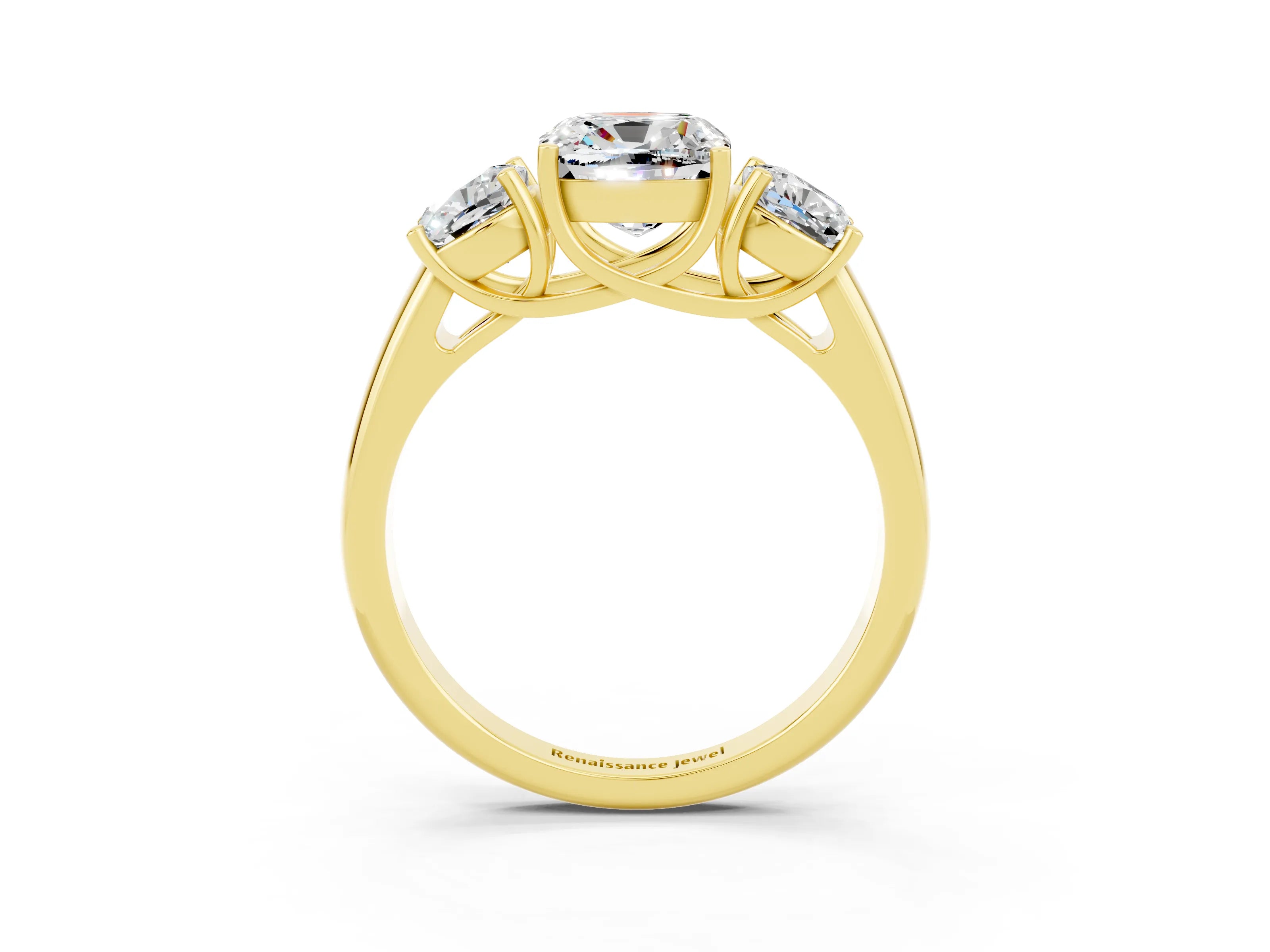 Yellow gold Three-Stone Cushion Cut Moissanite Engagement Ring with Prong Setting_3