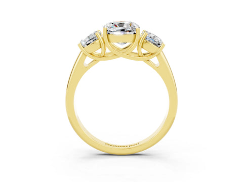 Yellow gold Three-Stone Cushion Cut Moissanite Engagement Ring with Prong Setting_3