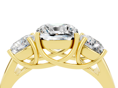 Yellow gold Three-Stone Cushion Cut Moissanite Engagement Ring with Prong Setting_4