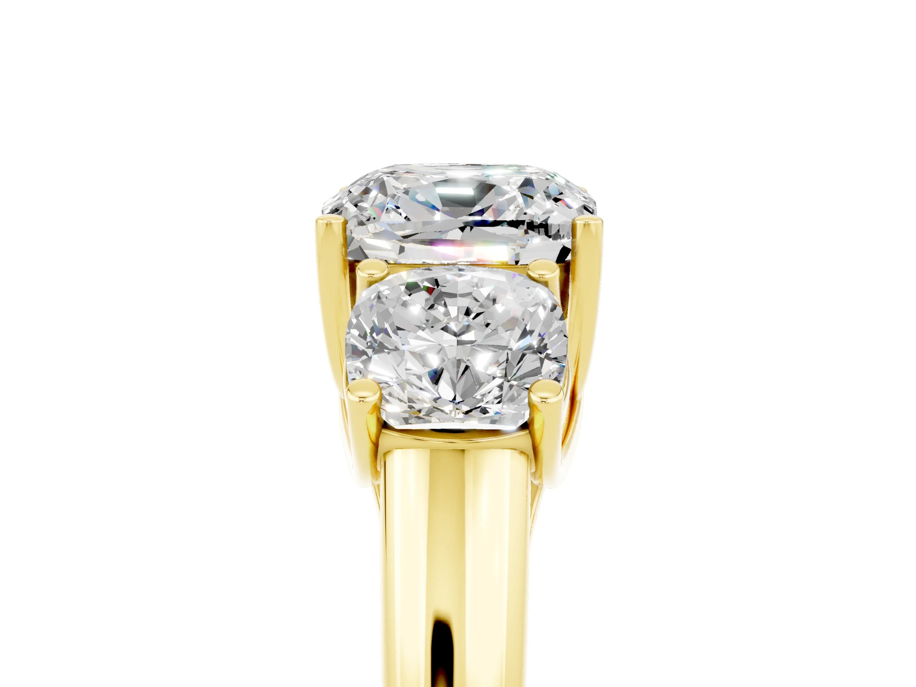 Yellow gold Three-Stone Cushion Cut Moissanite Engagement Ring with Prong Setting_5