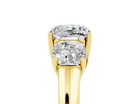 Yellow gold Three-Stone Cushion Cut Moissanite Engagement Ring with Prong Setting_5