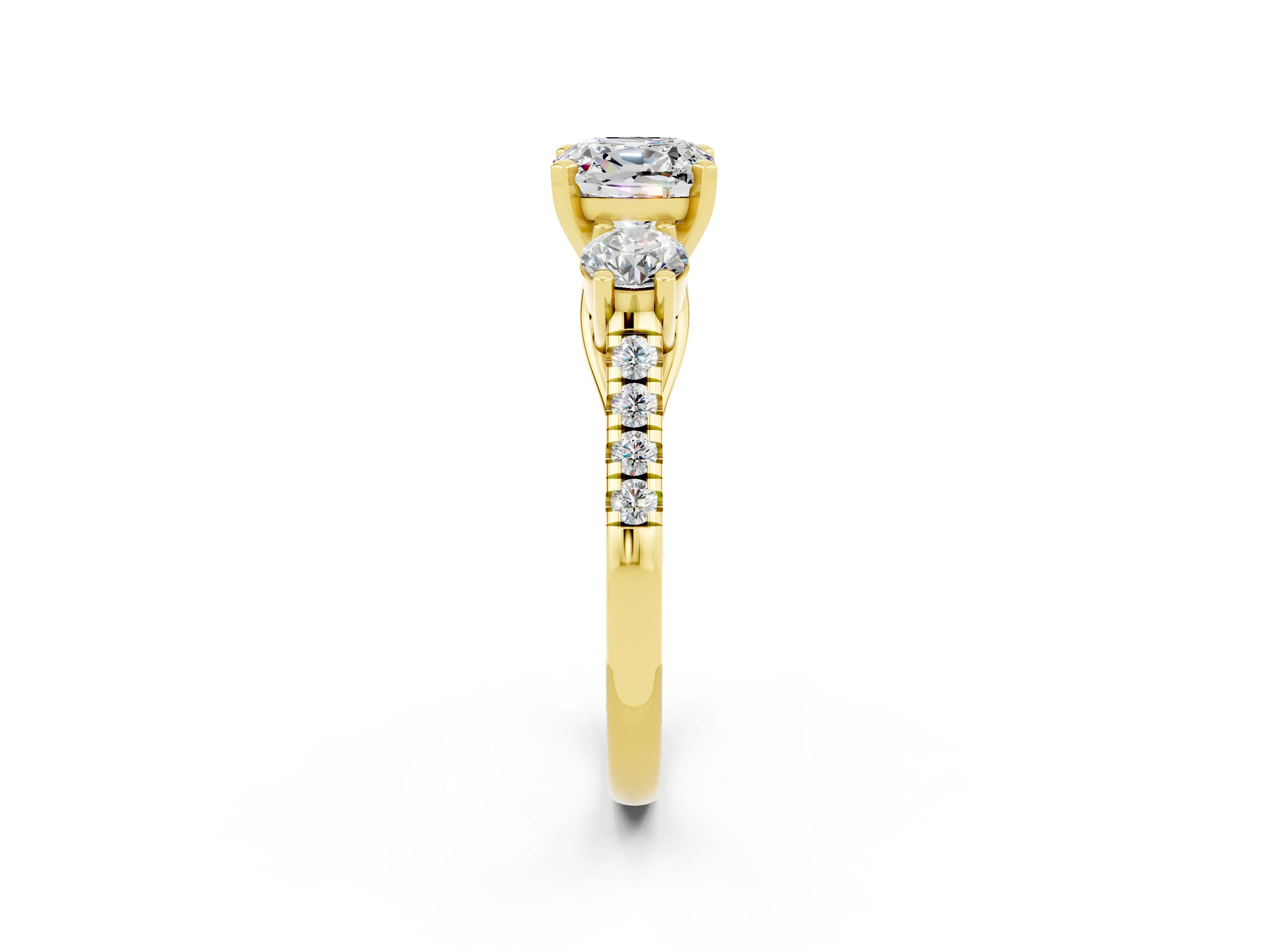 Yellow gold Three-Stone Cushion Cut Moissanite Pavé Band with Four-Prong Setting_2