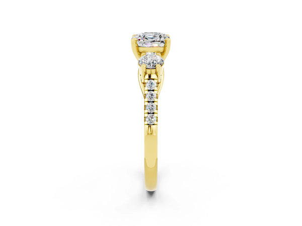 Yellow gold Three-Stone Cushion Cut Moissanite Pavé Band with Four-Prong Setting