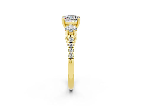 Yellow gold Three-Stone Cushion Cut Moissanite Pavé Band with Four-Prong Setting_2