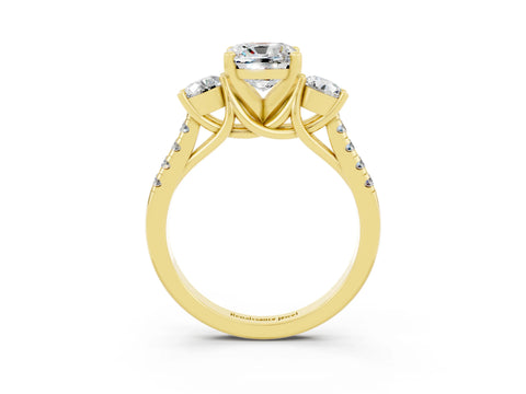 Yellow gold Three-Stone Cushion Cut Moissanite Pavé Band with Four-Prong Setting_3