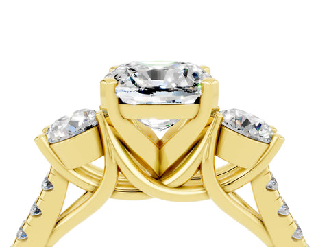 Yellow gold Three-Stone Cushion Cut Moissanite Pavé Band with Four-Prong Setting_4