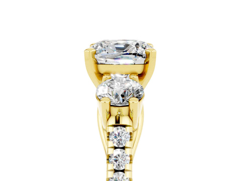 Yellow gold Three-Stone Cushion Cut Moissanite Pavé Band with Four-Prong Setting_5