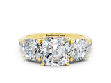 Yellow gold Three-Stone Cushion Cut Moissanite Ring with Pavé Band and Prong Setting_12