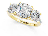 Yellow gold Three-Stone Cushion Cut Moissanite Ring with Pavé Band and Prong Setting_13