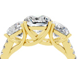Yellow gold Three-Stone Cushion Cut Moissanite Ring with Pavé Band and Prong Setting_16