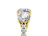 Yellow gold Three-Stone Cushion Cut Moissanite Ring with Pavé Band and Prong Setting_17