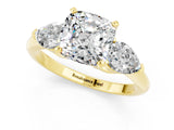Yellow gold Three-Stone Cushion Cut Moissanite Ring with Pear Side Stones and Four-Prong Setting_1