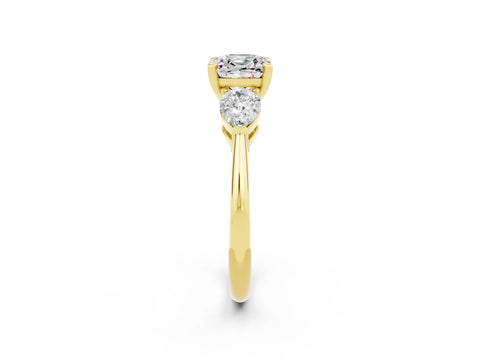 Yellow gold Three-Stone Cushion Cut Moissanite Ring with Pear Side Stones and Four-Prong Setting_2