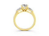 Yellow gold Three-Stone Cushion Cut Moissanite Ring with Pear Side Stones and Four-Prong Setting_3