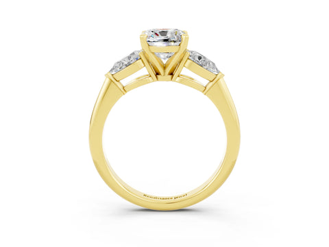 Yellow gold Three-Stone Cushion Cut Moissanite Ring with Pear Side Stones and Four-Prong Setting_3