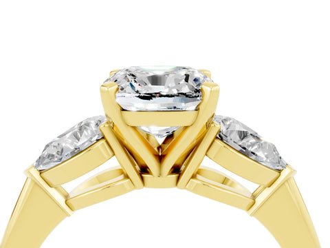 Yellow gold Three-Stone Cushion Cut Moissanite Ring with Pear Side Stones and Four-Prong Setting_4
