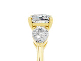 Yellow gold Three-Stone Cushion Cut Moissanite Ring with Pear Side Stones and Four-Prong Setting_5