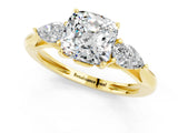Yellow gold Three-Stone Cushion Cut Moissanite Ring with Pear  Side Stones in Four-Prong Setting_13
