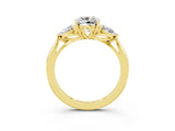 Yellow gold Three-Stone Cushion Cut Moissanite Ring with Pear  Side Stones in Four-Prong Setting_15