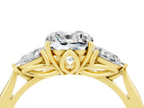 Yellow gold Three-Stone Cushion Cut Moissanite Ring with Pear  Side Stones in Four-Prong Setting_16
