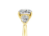 Yellow gold Three-Stone Cushion Cut Moissanite Ring with Pear  Side Stones in Four-Prong Setting_17