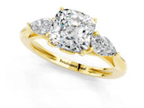 Yellow gold Three-Stone Cushion Cut Moissanite Ring with Pear  Side Stones in Four-Prong Setting_37