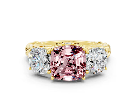 Yellow gold Three-Stone Cushion Cut Morganite Braided Band Ring with Four-Prong Setting_12