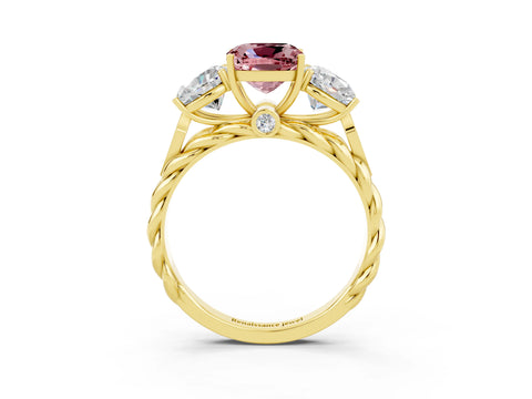 Yellow gold Three-Stone Cushion Cut Morganite Braided Band Ring with Four-Prong Setting_15