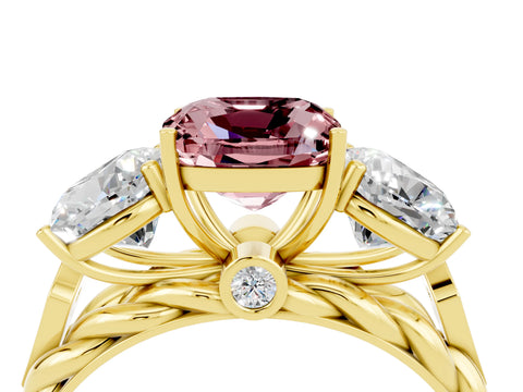 Yellow gold Three-Stone Cushion Cut Morganite Braided Band Ring with Four-Prong Setting_16