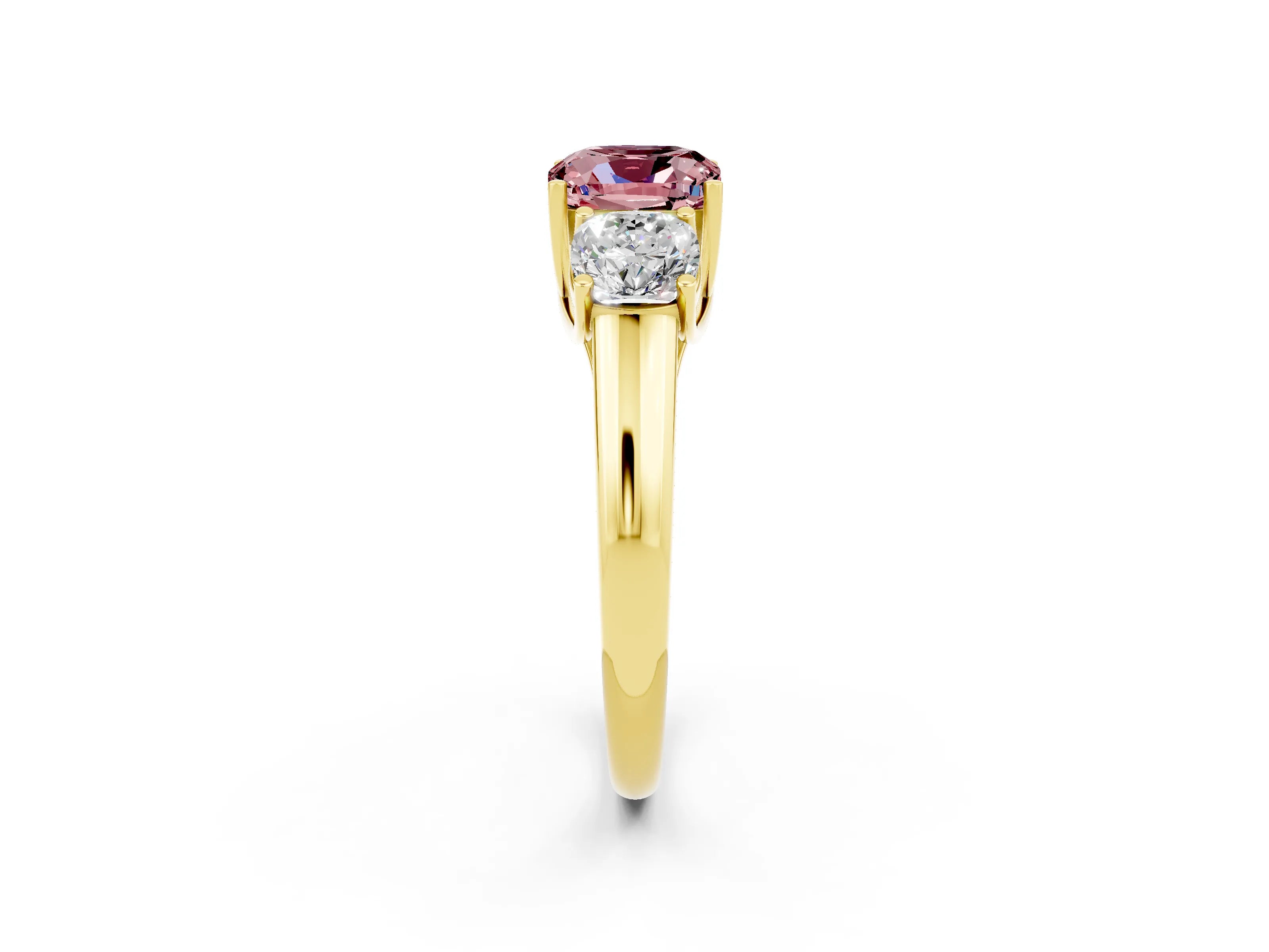Yellow gold Three-Stone Cushion Cut Morganite Engagement Ring with Prong Setting_2