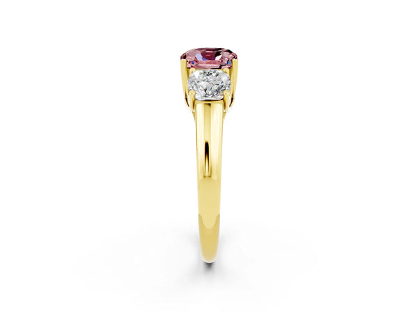Yellow gold Three-Stone Cushion Cut Morganite Engagement Ring with Prong Setting