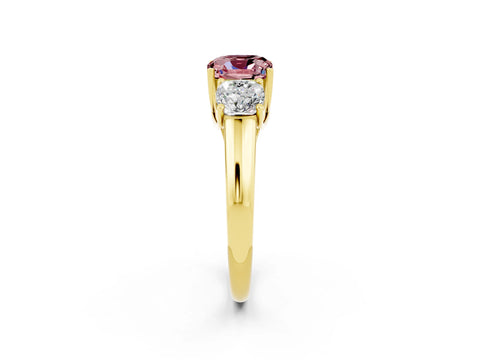 Yellow gold Three-Stone Cushion Cut Morganite Engagement Ring with Prong Setting_2