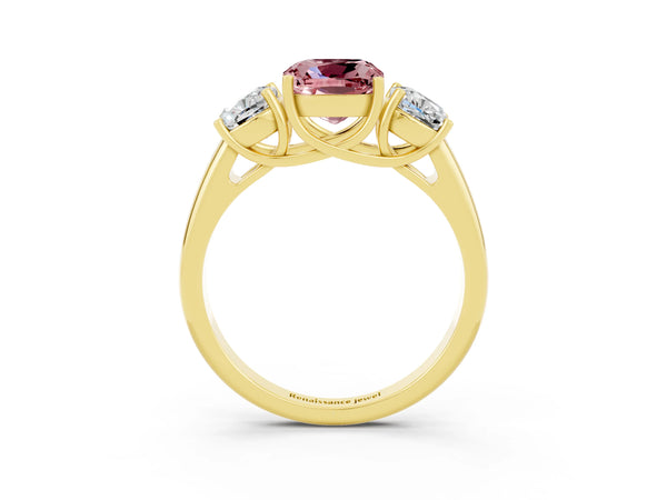 Yellow gold Three-Stone Cushion Cut Morganite Engagement Ring with Prong Setting