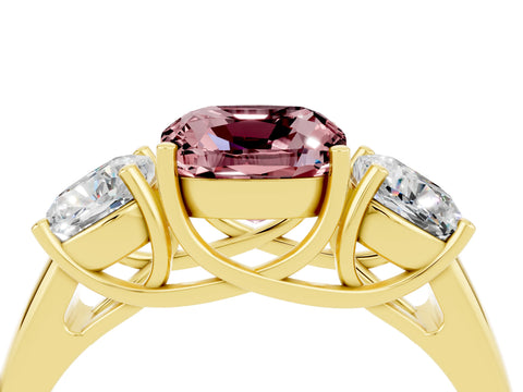 Yellow gold Three-Stone Cushion Cut Morganite Engagement Ring with Prong Setting_4