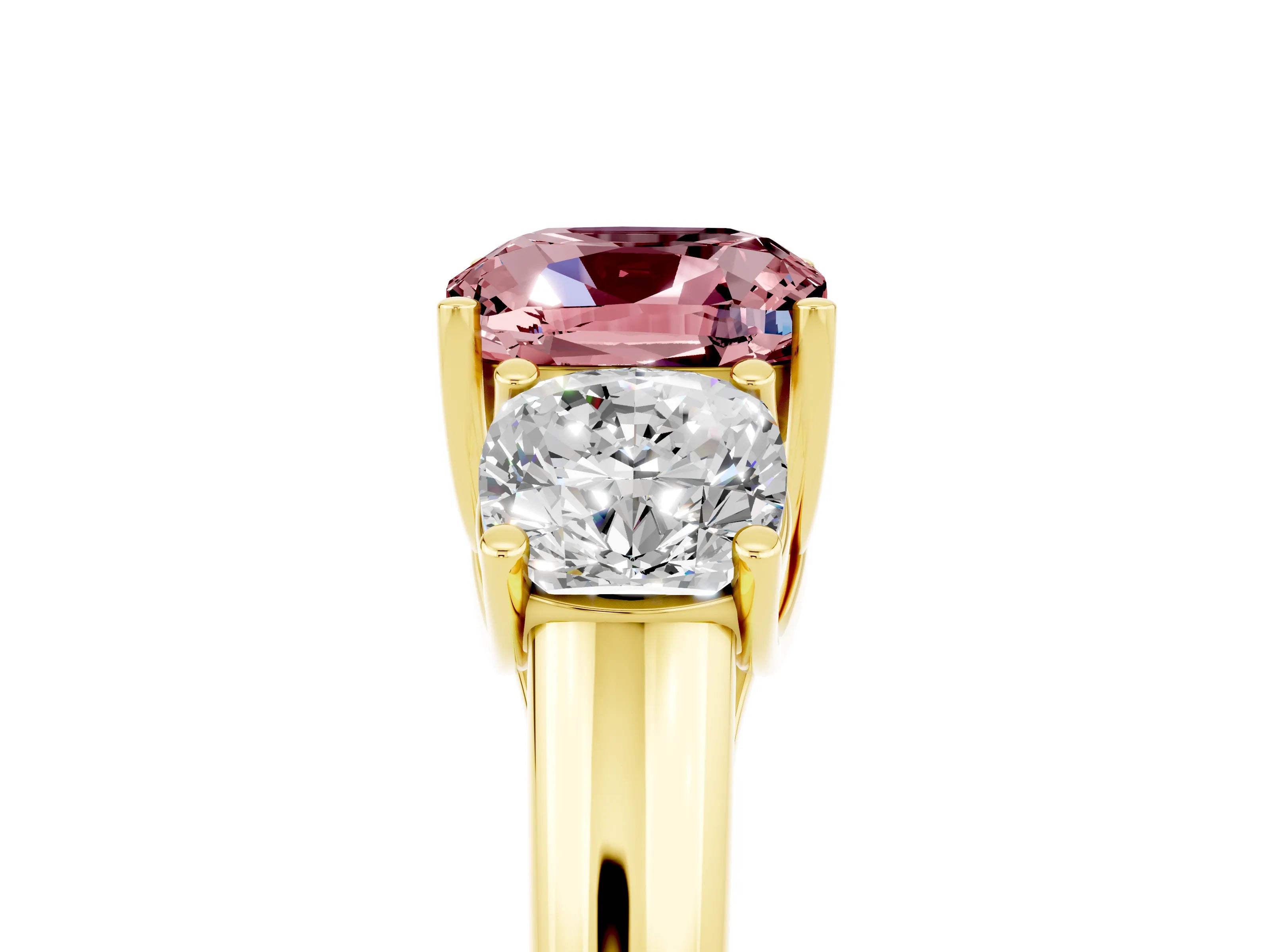 Yellow gold Three-Stone Cushion Cut Morganite Engagement Ring with Prong Setting_5