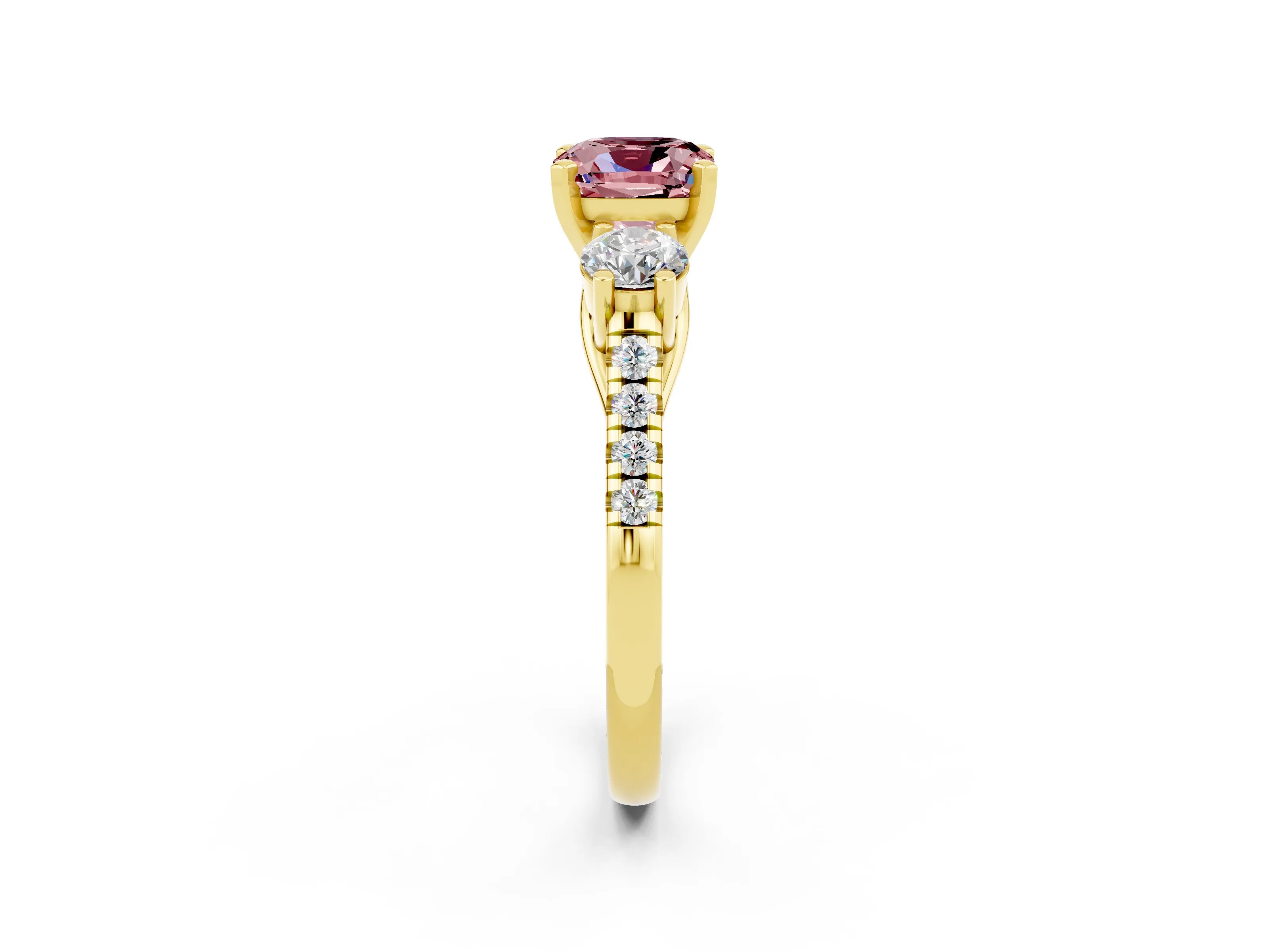 Yellow gold Three-Stone Cushion Cut Morganite Pavé Band with Four-Prong Setting_2