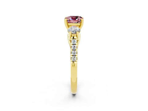 Yellow gold Three-Stone Cushion Cut Morganite Pavé Band with Four-Prong Setting_2