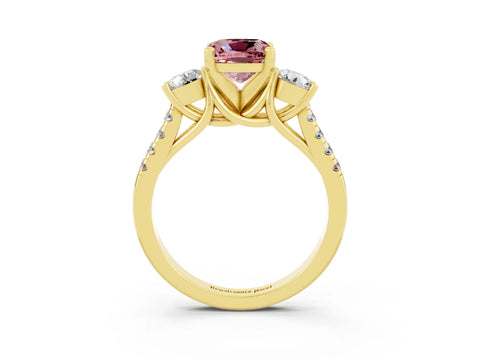 Yellow gold Three-Stone Cushion Cut Morganite Pavé Band with Four-Prong Setting_3