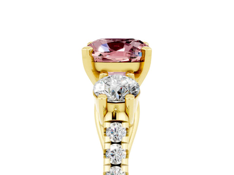 Yellow gold Three-Stone Cushion Cut Morganite Pavé Band with Four-Prong Setting_5