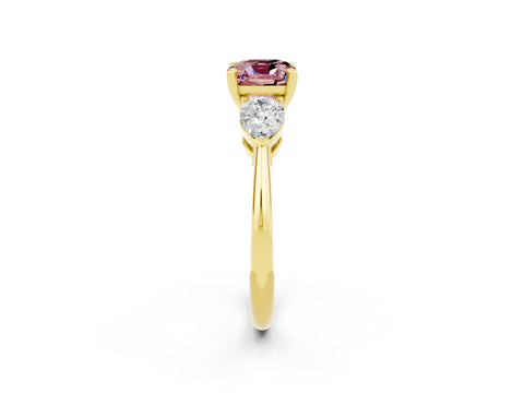 Yellow gold Three-Stone Cushion Cut Morganite Ring with Pear Side Stones and Four-Prong Setting_2