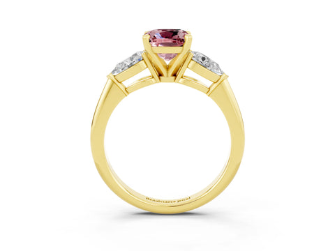 Yellow gold Three-Stone Cushion Cut Morganite Ring with Pear Side Stones and Four-Prong Setting_3