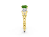 Yellow gold Three-Stone Cushion Cut Peridot Braided Band Ring with Four-Prong Setting_14