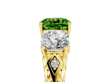 Yellow gold Three-Stone Cushion Cut Peridot Braided Band Ring with Four-Prong Setting_17